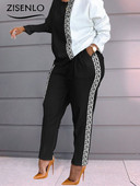 Šik i elegantan ženski set Proljetna nova moda Široka majica s dugim rukavima i komplet hlača s printom Dvodijelni komplet za žensku trenirku