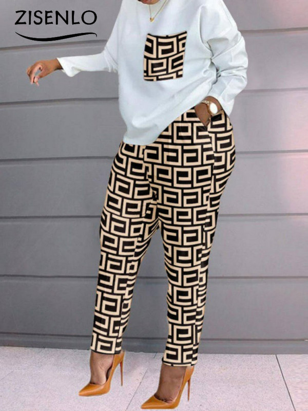 Šik i elegantan ženski set Proljetna nova moda Široka majica s dugim rukavima i komplet hlača s printom Dvodijelni komplet za žensku trenirku