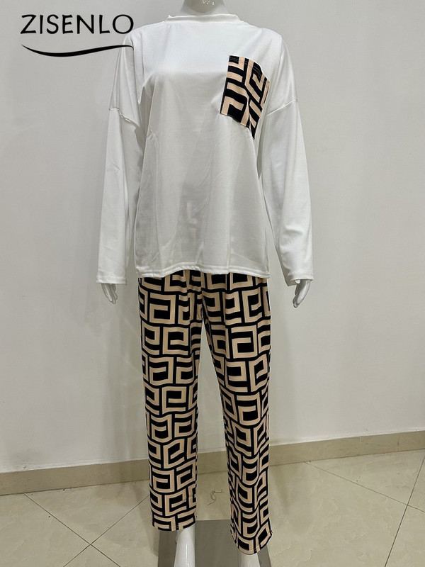 Šik i elegantan ženski set Proljetna nova moda Široka majica s dugim rukavima i komplet hlača s printom Dvodijelni komplet za žensku trenirku