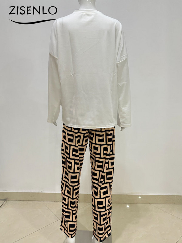 Šik i elegantan ženski set Proljetna nova moda Široka majica s dugim rukavima i komplet hlača s printom Dvodijelni komplet za žensku trenirku