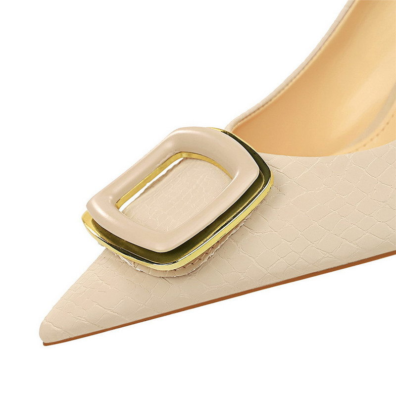 Jesenska moda 2022., četvrtaste kopče, plitke ženske cipele, crno-bijele cipele s kamenim uzorkom, visoke potpetice, seksi ženske cipele na špic za zabavu, uredske