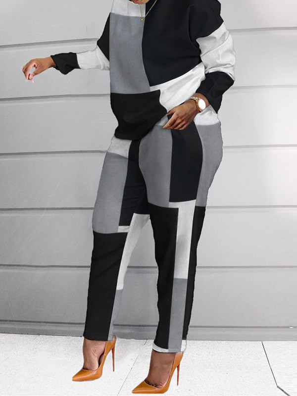 Nové tepláky s potlačou a vreckami, dámske ležérne oblečenie, súprava s výstrihom do V, dlhý rukáv, ceruzkové nohavice, dámske oblečenie, streetwear, plus veľkosť