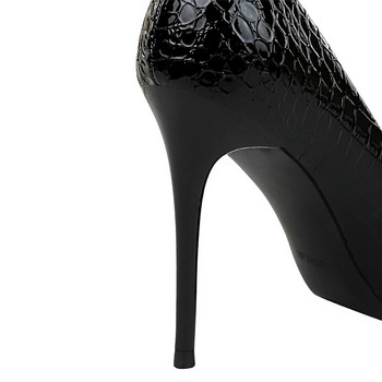 Крокодилска шарка Секси дамски офис обувки с остър пръст 2023 Есенна мода с метална катарама Плитки високи токчета 10 СМ Дамски помпи Парти