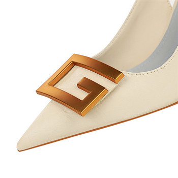 Есен 2023 г. Дамски меки кожени обувки с тънки токчета Дамска офис рокля Модни кухи дамски сандали с остри пръсти