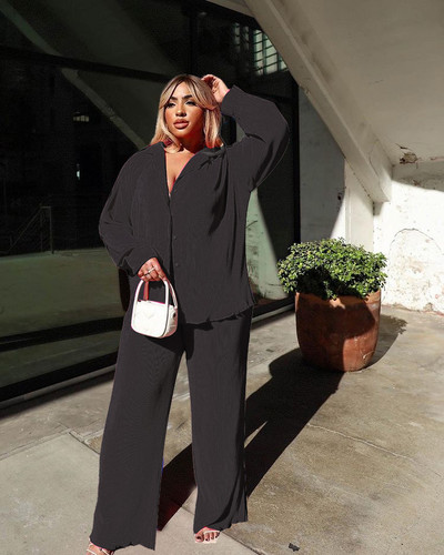 Dámska súprava CM.YAYA s dlhým rukávom, košeľa, kabát, široké nohavice, voľná ležérna tepláková súprava, skladaný dvojdielny set, pyžamový outfit na fitness