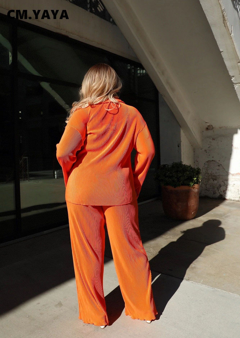 Dámska súprava CM.YAYA s dlhým rukávom, košeľa, kabát, široké nohavice, voľná ležérna tepláková súprava, skladaný dvojdielny set, pyžamový outfit na fitness