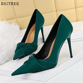 7,5/10 cm vysoké podpätky, elegantné, s mašľou, plytké dámske lodičky, jeseň 2023, špicaté jehlové topánky, párty, kancelárske topánky, sexi, zelené a čierne