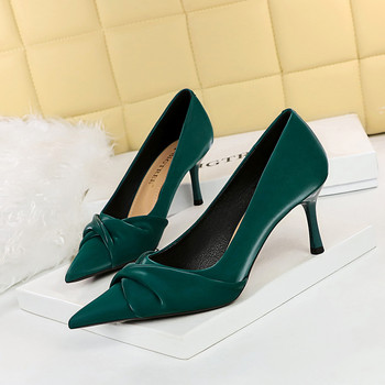 7,5/10 см високи токчета, елегантни плитки дамски помпи 2023 Есенни дамски офис обувки с остри стилети, секси зелени черни