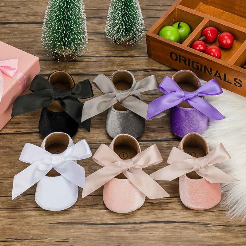 Dievčenské princeznovské topánky pre batoľatá, protišmykové, ploché, s mäkkou podrážkou, bavlnené, gumené, do postieľky, krásne veľké chodítka s motýľovým uzlom, 0 – 18 mesiacov