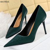 BIGTREE Cipele Jesen Ženske salonke Crno Zelene Modne visoke pete Ženske stiletto šiljati vrhovi Uredske cipele Party Udobne pete 2022.