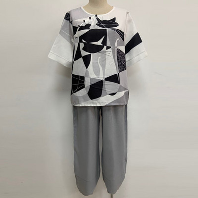 Δύο κομμάτια ρούχα Γυναικεία ρούχα μπλούζα με στάμπες με άνοιξη και κοστούμι παντελόνι φαρδύ γυναικείο φαρδύ σετ Κομψό κυρία γραφείου