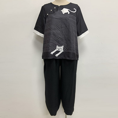 Δύο κομμάτια ρούχα Γυναικεία ρούχα μπλούζα με στάμπες με άνοιξη και κοστούμι παντελόνι φαρδύ γυναικείο φαρδύ σετ Κομψό κυρία γραφείου