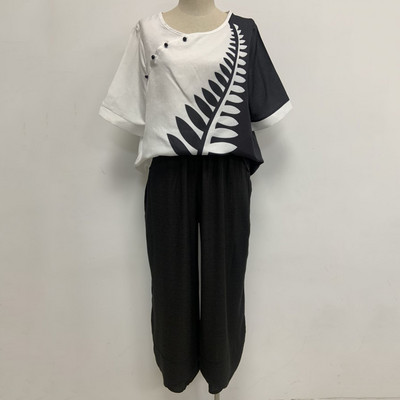 Δύο κομμάτια ρούχα Γυναικεία ρούχα μπλούζα με στάμπες με άνοιξη και κοστούμι παντελόνι φαρδύ γυναικείο φαρδύ σετ Κομψό κυρία γραφείου