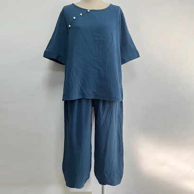 Δύο κομμάτια ρούχα Γυναικεία ρούχα μπλούζα με στάμπες με άνοιξη και κοστούμι παντελόνι φαρδύ γυναικείο φαρδύ σετ Κομψό κυρία γραφείου