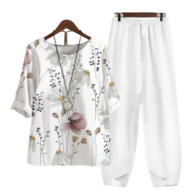Δύο κομμάτια ρούχα Γυναικεία ρούχα μπλούζα με στάμπες με άνοιξη και κοστούμι παντελόνι φαρδύ γυναικείο φαρδύ σετ Κομψό κυρία γραφείου