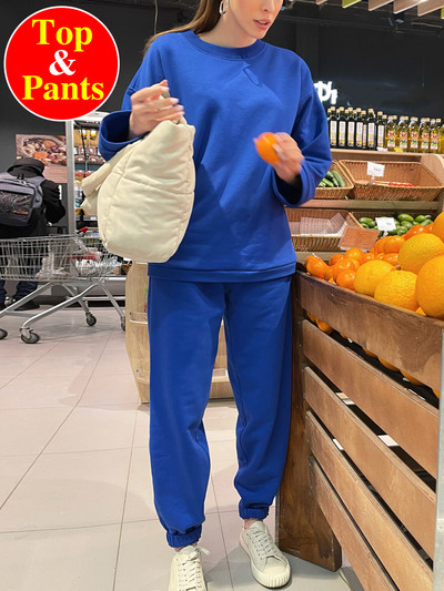Άνοιξη 2023 Γυναικεία βαμβακερή αθλητική φόρμα oversize Classic Casual σετ δύο τεμαχίων Γυναικεία μπλε στολή Μασίφ μόδα Γυναικείο κοστούμι δύο τεμαχίων