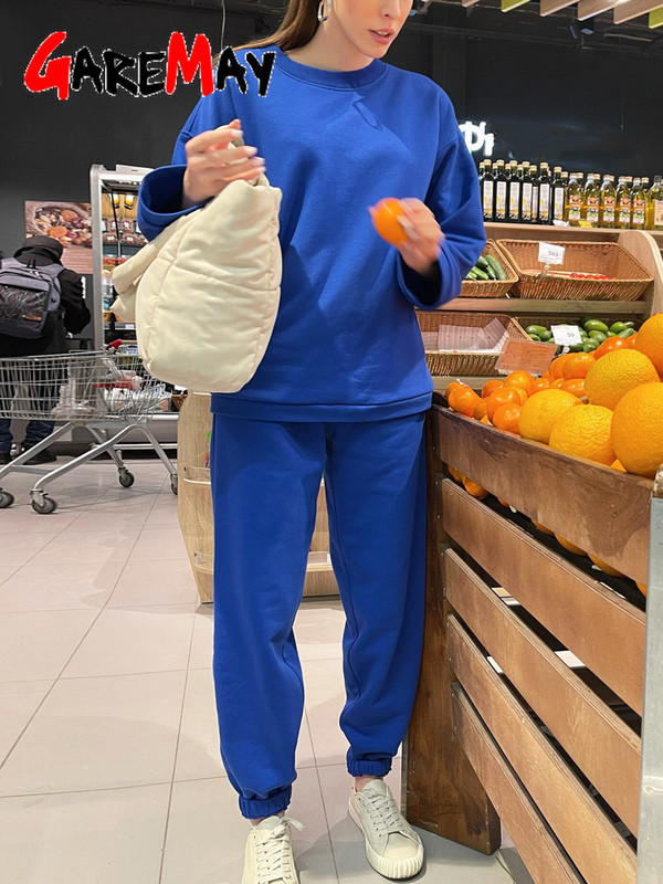Άνοιξη 2023 Γυναικεία βαμβακερή αθλητική φόρμα oversize Classic Casual σετ δύο τεμαχίων Γυναικεία μπλε στολή Μασίφ μόδα Γυναικείο κοστούμι δύο τεμαχίων