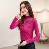 2020. Nova ženska jesensko-zimska modna tanka izdubljena mrežasta patchwork bluza Ženska elegantna majica s dolčevitom s vezom A287