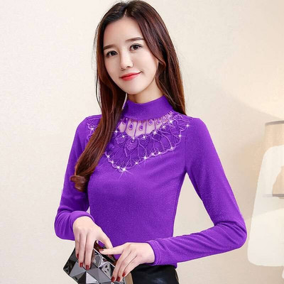 2020. Nova ženska jesensko-zimska modna tanka izdubljena mrežasta patchwork bluza Ženska elegantna majica s dolčevitom s vezom A287