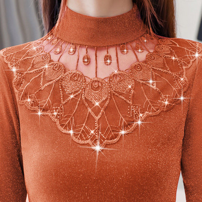 2020. Nova ženska jesensko-zimska modna tanka izdubljena mrežasta patchwork bluza Ženska elegantna majica s dolčevitom s vezom A287