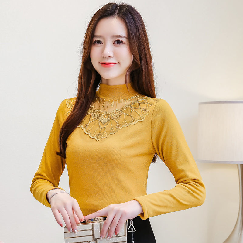 2020. Nova ženska jesensko-zimska modna tanka izdubljena mrežasta patchwork bluza Ženska elegantna majica s dolčevitom s vezom A287