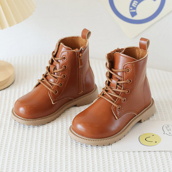 2023 Άνοιξη φθινόπωρο παιδικές μπότες με φερμουάρ στο πλάι Δερμάτινες μπότες για αγόρια που λειτουργούν αδιάβροχα παπούτσια Γυναικεία μποτάκια Μέγεθος 21-30