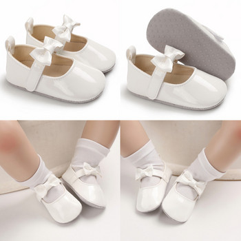 Пролет и есен Нов стил бебешки обувки за момичета Модни обувки за малко дете Binyag Princess Flats Bow Мека подметка Новородени детски сандали за кръщене