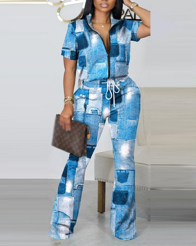 Jar a leto 2023 Módna potlač Dvojdielna súprava pre ženy Ležérny športový štýl Zips Top Tepláky Dvojdielna súprava pre ženy