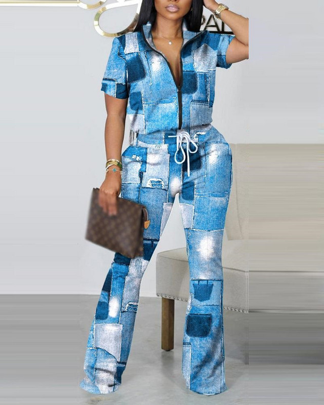 Jar a leto 2023 Módna potlač Dvojdielna súprava pre ženy Ležérny športový štýl Zips Top Tepláky Dvojdielna súprava pre ženy