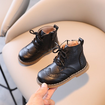 Παιδικές μπότες βρετανικού στυλ Fretwork Pu Δερμάτινο καφέ μαύρο για αγόρια Κοντό μποτάκι 21-30 Παιδικά παπούτσια μονόχρωμο φερμουάρ για παιδιά