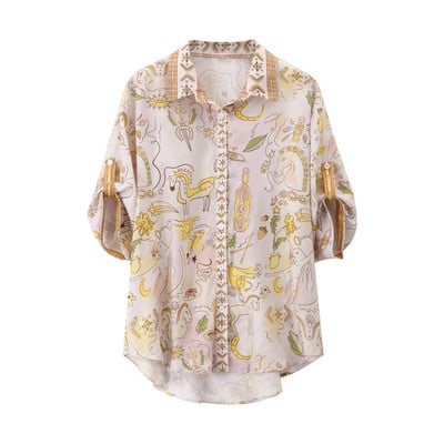 Moodsad Unicorn Print pikkade pükste komplektid Naiste vabaaja lühikeste varrukatega pluussärgid lahtised laia säärega püksid, kaheosaline komplekt suvekomplektid