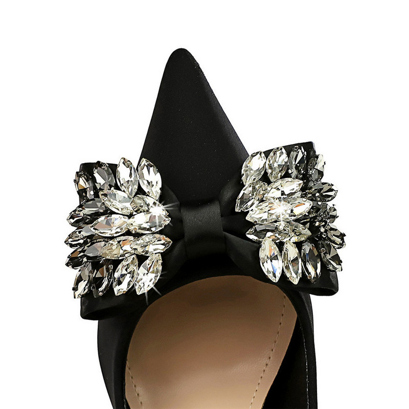 BIGTREE Luxus kristály pillangós csomós cipők őszi 7,5/10,5 cm magassarkú fekete női irodai hegyes tűsarkú szexi party női pumpák