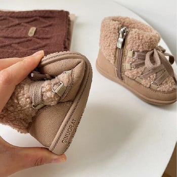 Μέγεθος 16-30 Βαμβακερές μπότες για κορίτσια 2023 Χειμώνας Νέες κοντές μπότες για κορίτσια Lamb Hair Boys\' Fashion Soft Sole Walking Shoes Camel Grey