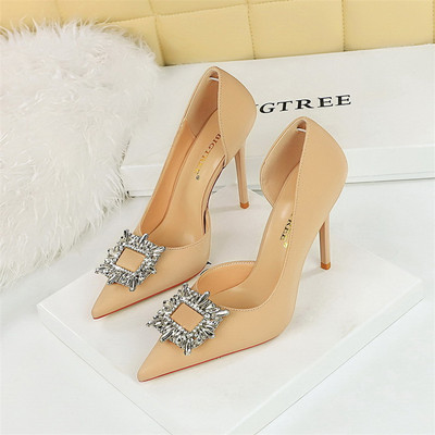 BIGTREE Sinine Must Mood Kristallne Ruudukujuline Lukk Naiste Pumbad Küljeõõnes Seksikad Kõrged Kontsad Naiste Pulmakingad Peoõhuke