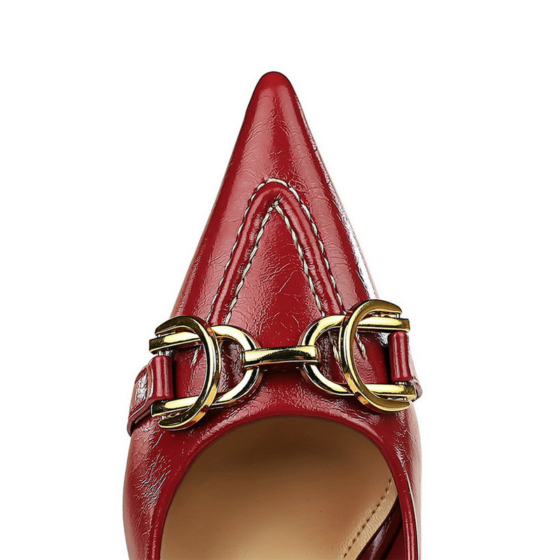 BIGTREE Plitke cipele s retro metalnom kopčom Ženske 2023. Nove uredske cipele s visokom petom od meke kože sa šiljastim prstima Ženske vjenčane cipele na štikle