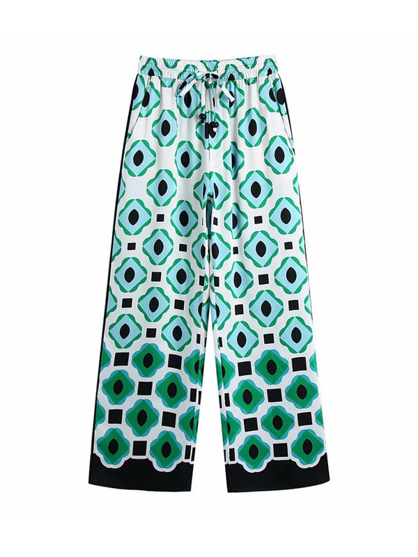 Vintage γεωμετρικά στάμπα Γυναικεία κοστούμια 2023 Μόδα υπερμεγέθη μακριά πουκάμισα και ψηλόμεσο παντελόνι φαρδύ γυναικείο σετ 2 τεμαχίων casual