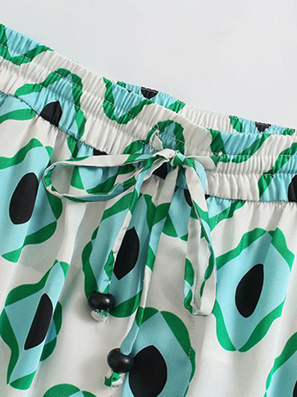 Vintage γεωμετρικά στάμπα Γυναικεία κοστούμια 2023 Μόδα υπερμεγέθη μακριά πουκάμισα και ψηλόμεσο παντελόνι φαρδύ γυναικείο σετ 2 τεμαχίων casual