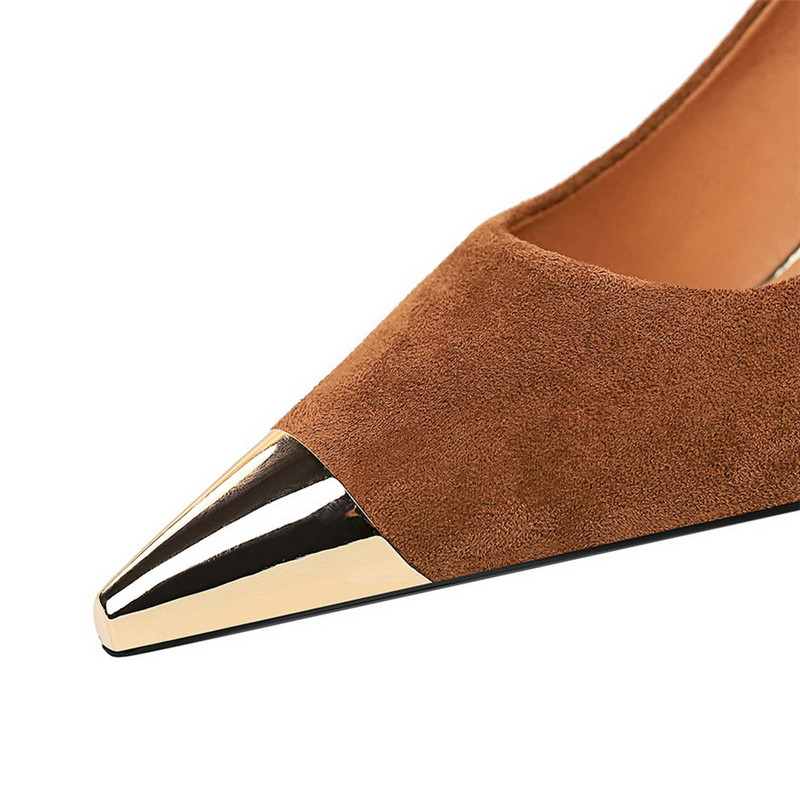 7/9,5 cm kõrged kontsad, naiste pumbad, uus sügis, Solid Flock, moodne metallist terava ninaga naiste kontorijalatsid Stiletto Shallow Woman Party