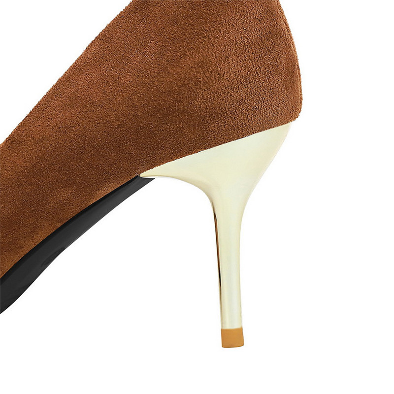 7/9,5 cm kõrged kontsad, naiste pumbad, uus sügis, Solid Flock, moodne metallist terava ninaga naiste kontorijalatsid Stiletto Shallow Woman Party