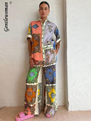 Casual Geometry Print Särgipükste komplekt Naiste lühikeste varrukatega Sing rinnaga särgid Laia säärega pükste ülikond 2023. aasta suve naiste 2-osalised komplektid