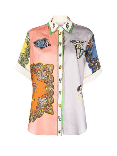 Casual Geometry Print Särgipükste komplekt Naiste lühikeste varrukatega Sing rinnaga särgid Laia säärega pükste ülikond 2023. aasta suve naiste 2-osalised komplektid