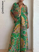 Prinditud vabaaja naiste särk, pükste ülikond, üherealine lahtikäiv krae lühikeste varrukatega topid laia säärega püksid pühaderõivad