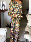 Dámska sexy blúzka s dlhým rukávom a bodkami, dvojdielna súprava, jedno rameno, voľné nohavice, obleky, dámske jarné ležérne streetwear obleky