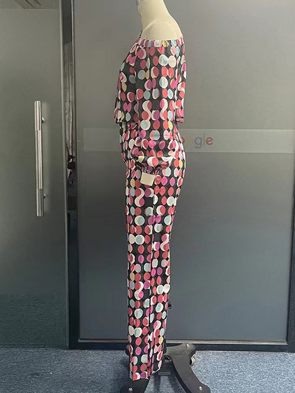 Dámska sexy blúzka s dlhým rukávom a bodkami, dvojdielna súprava, jedno rameno, voľné nohavice, obleky, dámske jarné ležérne streetwear obleky