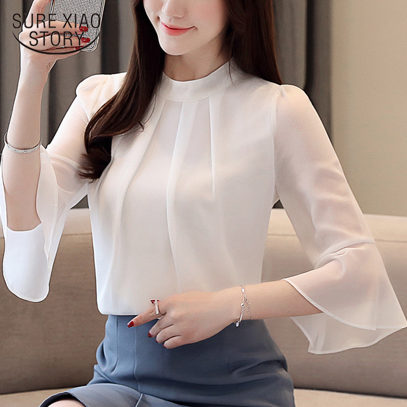 Ženske bluze ženske majice blusas 2021 elegantne žene Half Flare Sleeve košulja šifon bluza bijele bluze košulje harajuku 3747 50