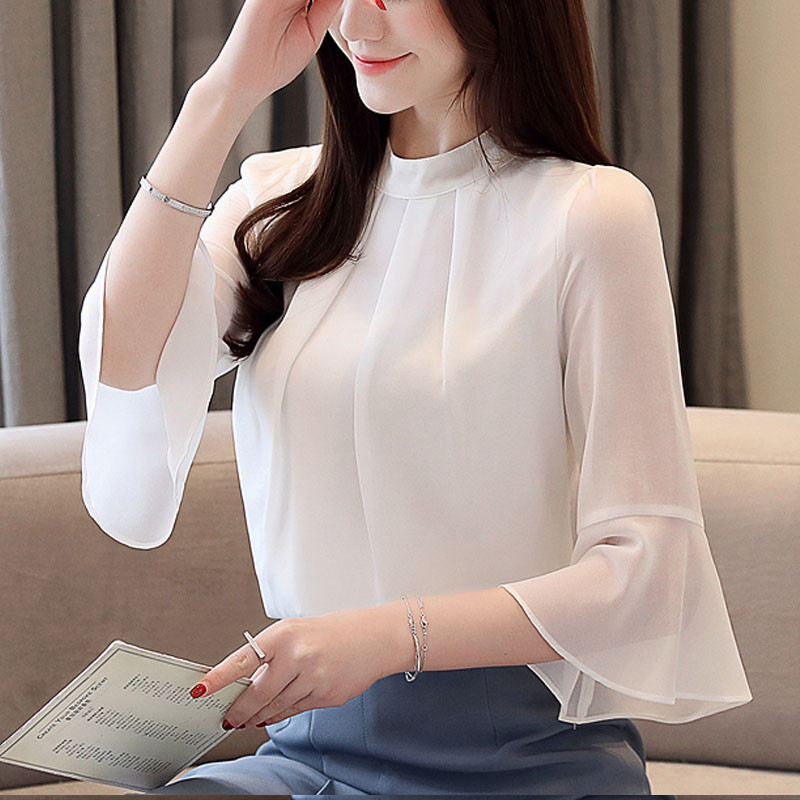 Ženske bluze ženske majice blusas 2021 elegantne žene Half Flare Sleeve košulja šifon bluza bijele bluze košulje harajuku 3747 50
