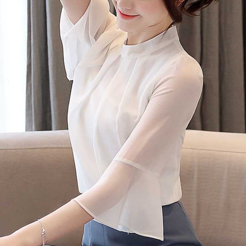 Ženske bluze ženske majice blusas 2021 elegantne žene Half Flare Sleeve košulja šifon bluza bijele bluze košulje harajuku 3747 50