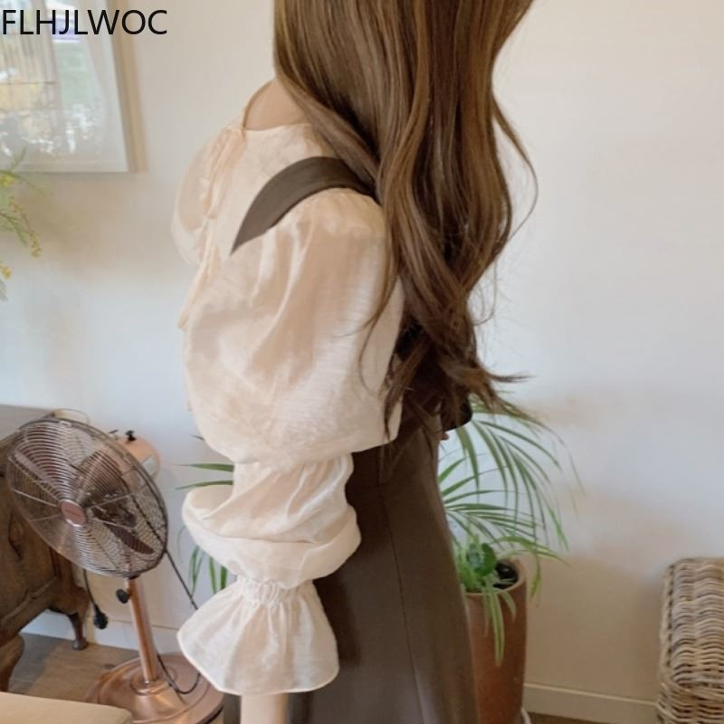 2021. aasta kevade Fenimine Korea šikid pluusid, naiste moed, varrukad, tugevad risti kikilipsud särkpluusid