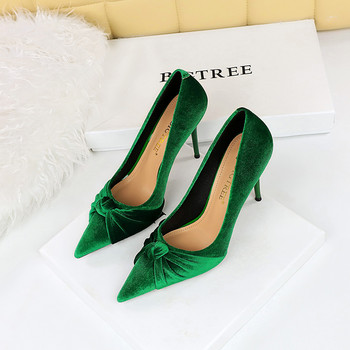 Плюс размер 34-43 Класически секси парти помпи Дамски есенни обувки на висок ток с остри пръсти, плитки дамски офис обувки, Черно-зелено