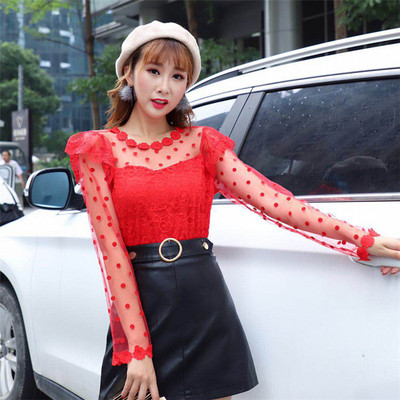 2018 Bluză din plasă florală pentru femei, primăvară, toamnă, cămașă din dantelă cu punct dulce, bluze cu mânecă lungă pentru femei, bluze, bluze scurte, AB1102